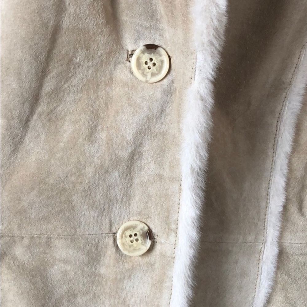 Covington Suede Leather Tan Cream Coat Size S 6-8 - Picture 3 of 4